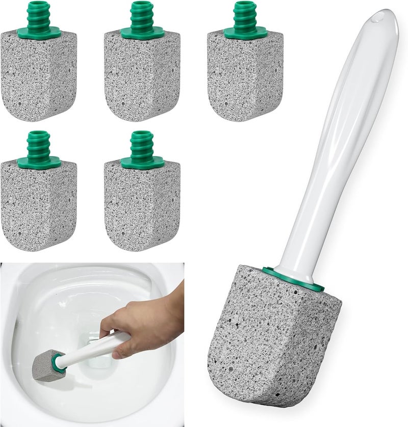 Enjunway Pumice Stone Toilet Bowl Cleaner,Bathroom Cleaner Brush Toilet Wand Refills with 30CM Long Handle for Remove Hard Water Stains with 1 Wand+ Pumice Stones (5 Pack) - Image 1